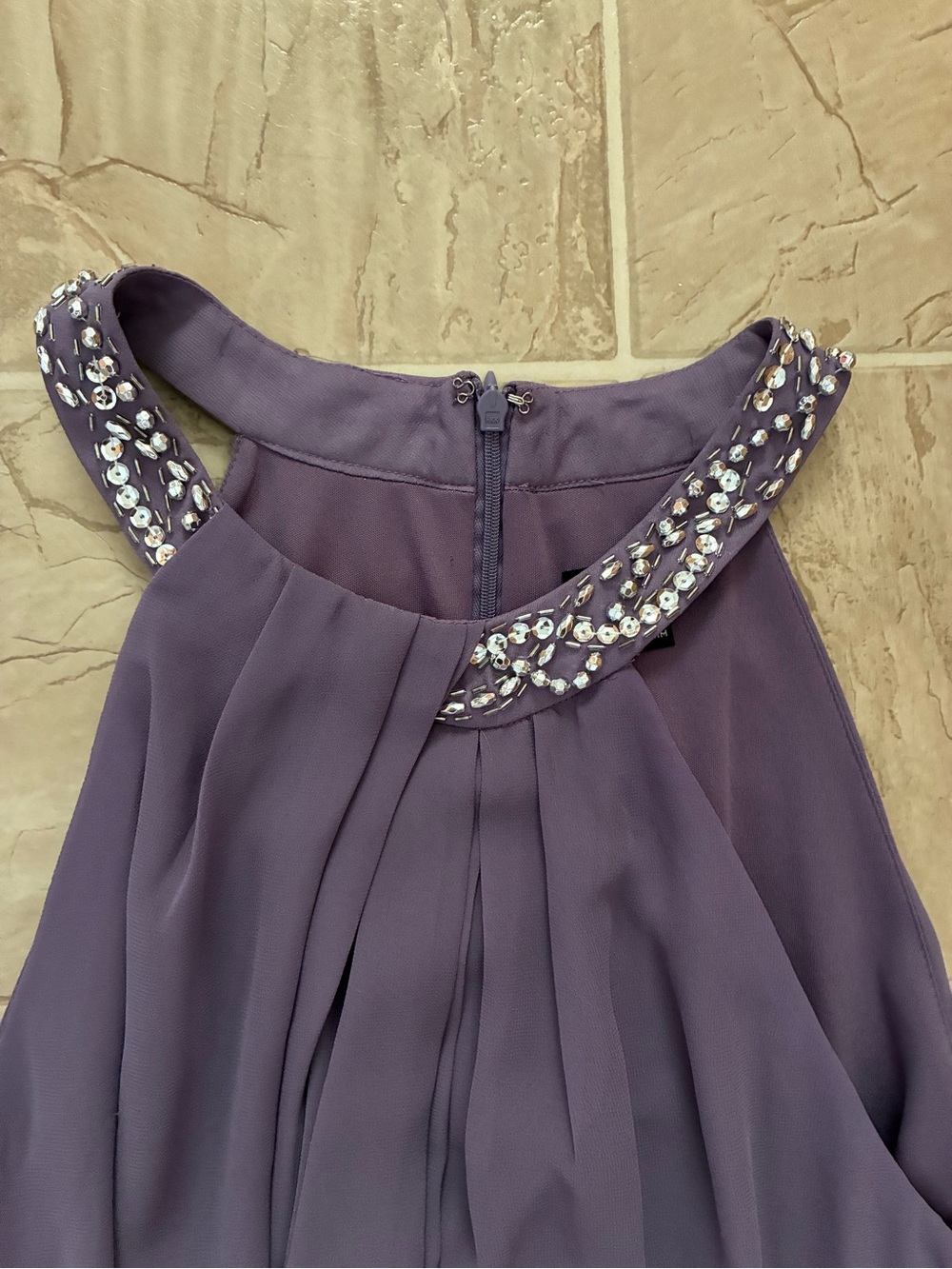 SLNY Lavender Halter Beaded Neckline Maxi Dress - Picture 4 of 6